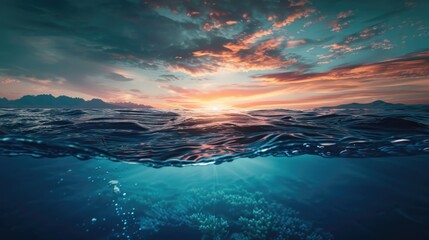 Fototapeta premium Underwater and sunset split design template.