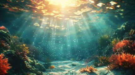 Fototapeta premium Retro style marine landscape with underwater view