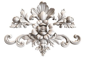 White baroque ornament element isolated on a transparent background	
