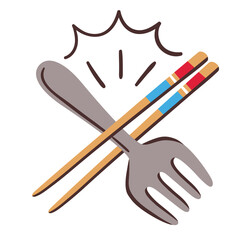 Fusion food icon. Fork and chopsticks icon. Hand-drawn vector icon.