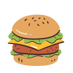 Burger icon. Fast food icon. Hand-drawn vector icon.