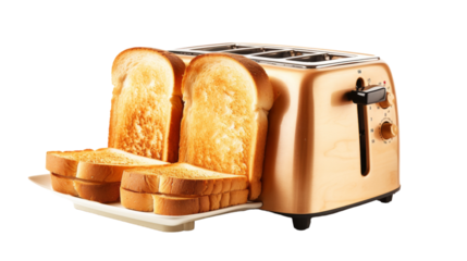 A toaster with four slices of bread toasting to golden perfection on transparent background