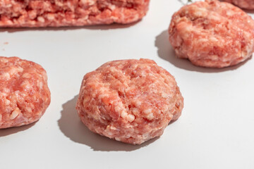Raw lamb cutlets for barbecue on white background. Ingredients for cooking..