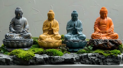 Meditative Buddha Statuettes in Serene Composition
