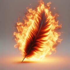 feather on fire on white