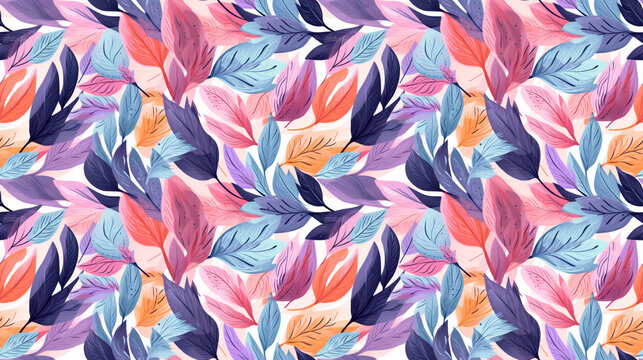 A seamless watercolor pattern with colorful leaves.