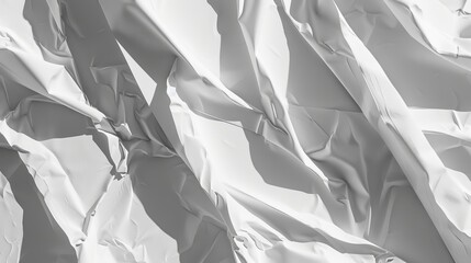   A monochrome image of a creased white paper sheet, appearing as if caught in wind gusts - obrazy, fototapety, plakaty
