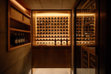 Stylish minimalist wine cellar with custom racks and climate control for optimal wine storage
