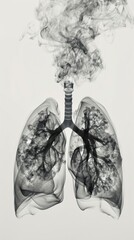 X-ray view of human lungs with trees and smoke superimposed