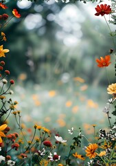 thin meadow flower frame with transparent background, dark flower power
