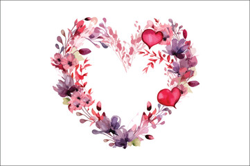 Beautiful Watercolor Floral Vector Illustration, Beautiful Watercolor Floral Love Shape.