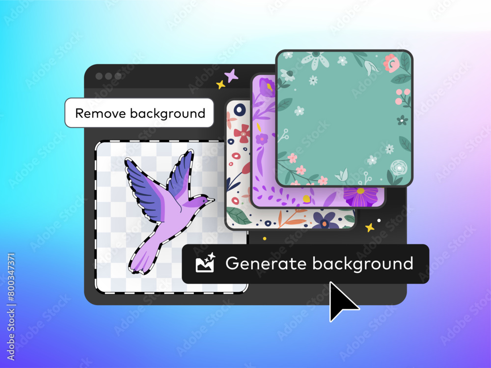 Poster generate a new background. contextual task bar. artificial intelligence offers a variety of backgrou