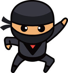 Cartoon Illustration of a Ninja Mascot Character with Black Mask