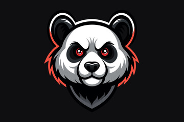 A panda bear with red eyes and a black and white face