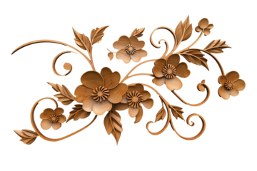 Wooden baroque ornament isolated on a transparent background