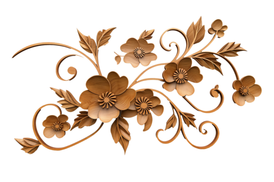 Wooden baroque ornament isolated on a transparent background
