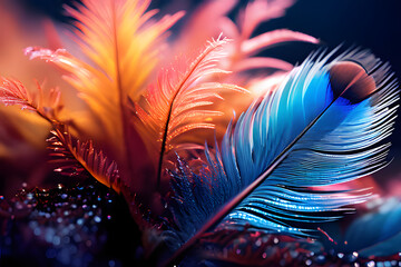 Fototapeta premium Plants and animals living in magnificent and beautiful nature, the texture of animal fur or feathers, the shape and color of the leaves, and the harmony of light and shadow, ai, generative, 생성형