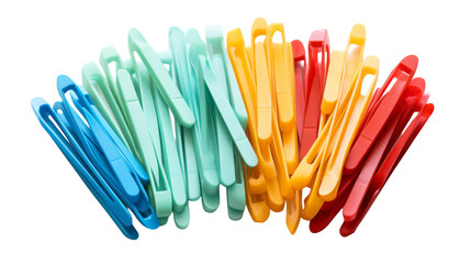 Colorful paper clips scattered on a crisp white background on transparent background - Powered by Adobe