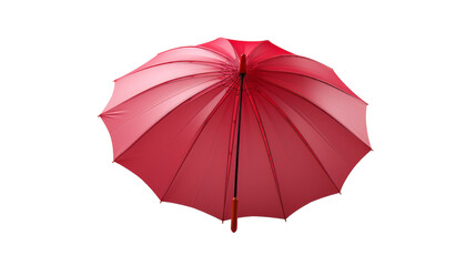 A vibrant red umbrella is spread open against a stark white backdrop on transparent background