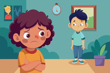 A boy and a girl are standing in a room