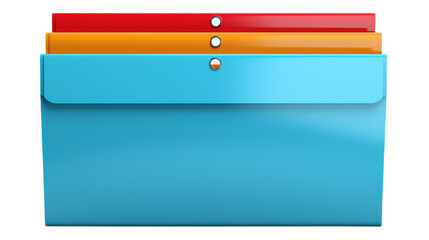 A blue folder with three folders neatly stacked on top of it on transparent background