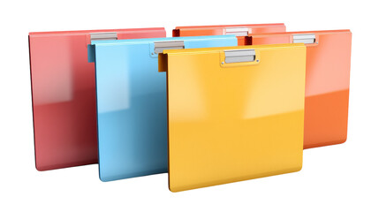 A collection of colorful folders neatly arranged side by side on transparent background
