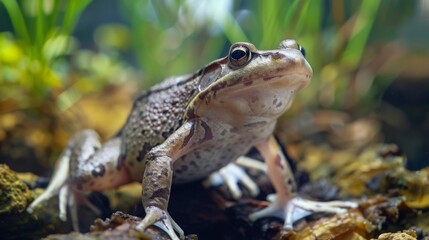 Fototapeta premium A single frog dominates the foreground among rich, saturated wetland environments