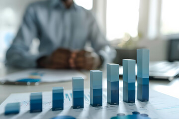 A bar graph showing the company revenue growth or business growth and return on investment, Analyst or advisor working in behind
