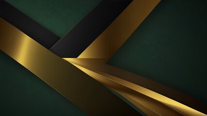 Abstract dark Green background with golden stripes. 