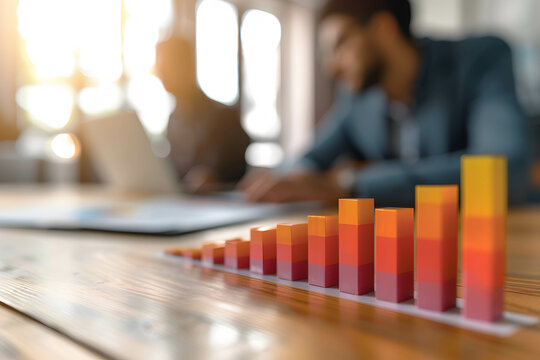 A bar graph showing the company revenue growth or business growth and return on investment, Analyst or advisor working in behind