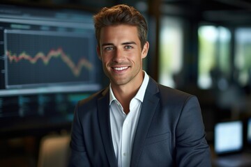 Fototapeta premium business person in a company interior with a chart background