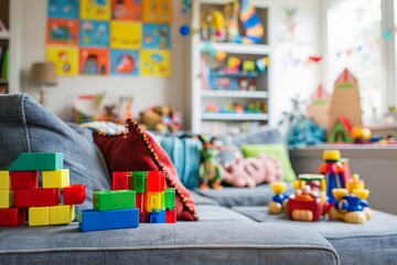 A living room with children's toys
