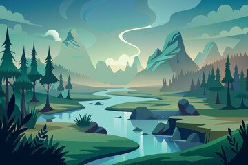 A mountain range with a river running through it