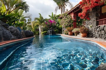 A private pool in a garden of a house