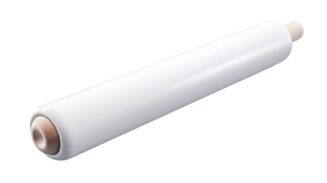 A pristine white roll of paper lying on a white background on transparent background