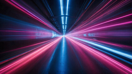 Neon lights in a dark tunnel