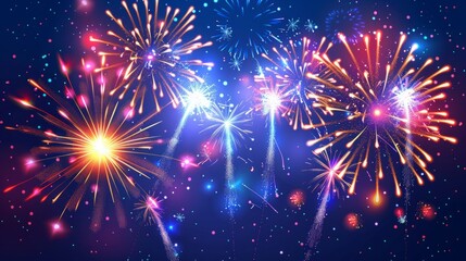 Naklejka premium festive fireworks explosions on dark background generative ai