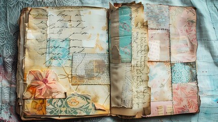 Vintage scrapbooking background with old books, Generative AI illustrations.