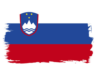 Slovenia flag with paint brush strokes grunge texture design. Grunge brush stroke effect