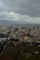 Fototapeta premium Aerial view of Malaga Spain with buildings and landmarks. 