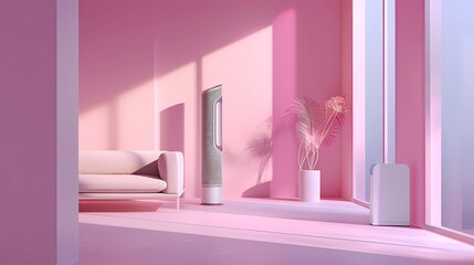 Interior of modern living room, 3d render, pink and white, Generative AI illustrations.
