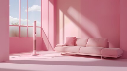 Pink living room interior with pink sofa and floor lamp, Generative AI illustrations.