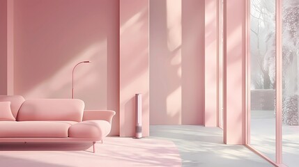 Pink sofa in modern living room with pink walls, Generative AI illustrations.