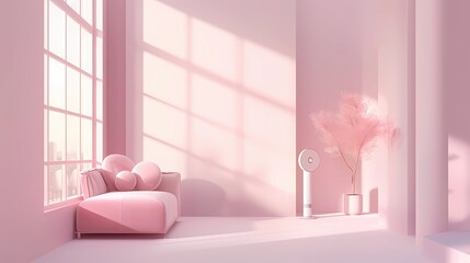 Pink living room interior with pink sofa, coffee table and flower, Generative AI illustrations.