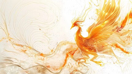 Abstract fire rooster on white background, Fantasy fractal texture, Generative AI illustrations.