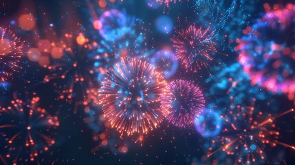 festive fireworks explosions on dark background generative ai