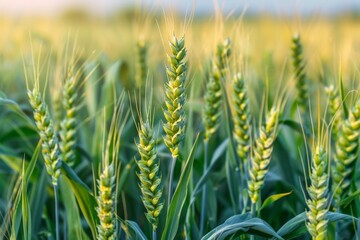 Fototapeta premium Green wheat crop growing in field.