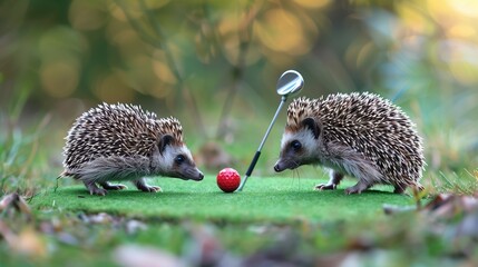 hedgehog in the forest playing a game