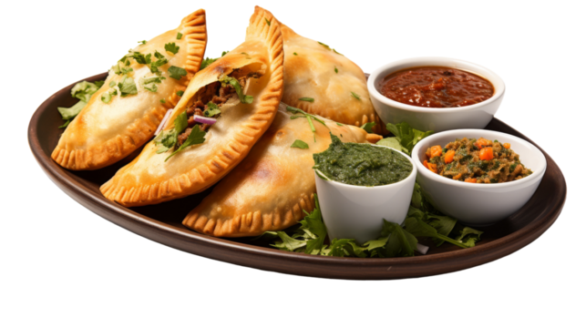 A colorful plate of food featuring a variety of sauces, adding unique flavors and textures to the meal on transparent background