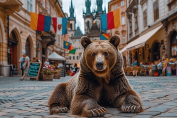 European brown bear in forest at summer